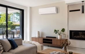 Climatisation réversible air-air installée dans le séjour d'une maison