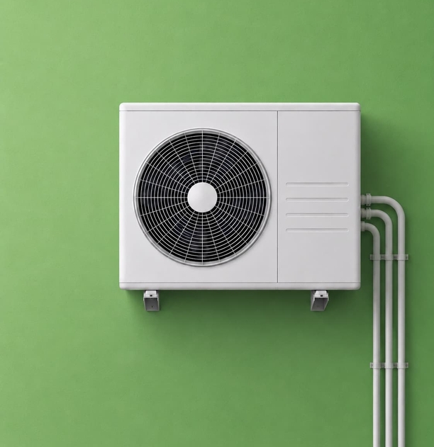 Pompe à chaleur air-eau installée sur la façade d'une maison en Vendée