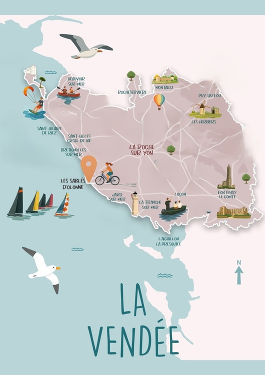 Carte illustrée de la Vendée avec Les Sables-d'Olonne