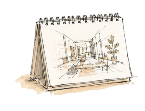 Carnet à spirale avec croquis d'intérieur à l'aquarelle
