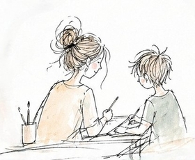 Duo enfant et adulte en train de dessiner ensemble