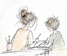 Duo enfant et adulte en train de dessiner ensemble