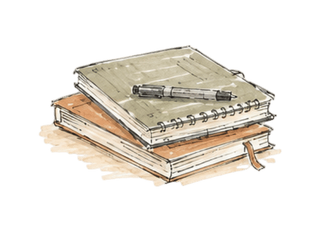 Carnets de croquis et livres empilés — aquarelle