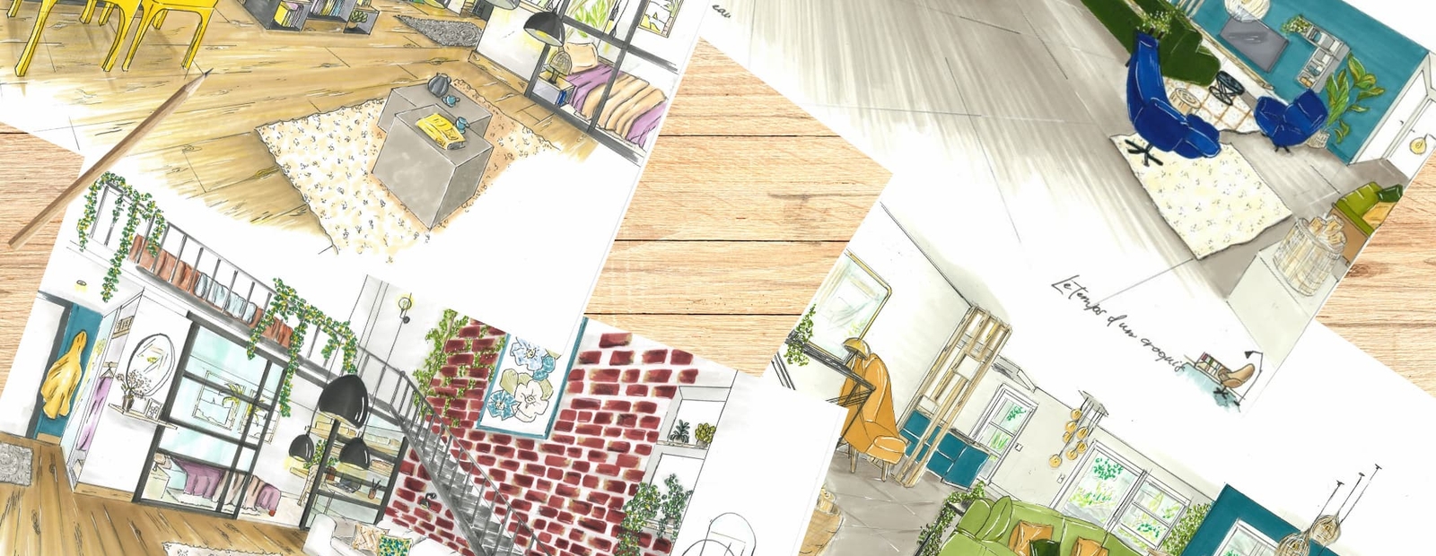 Croquis d'aménagement intérieur en couleur — Le Temps d'un Croquis