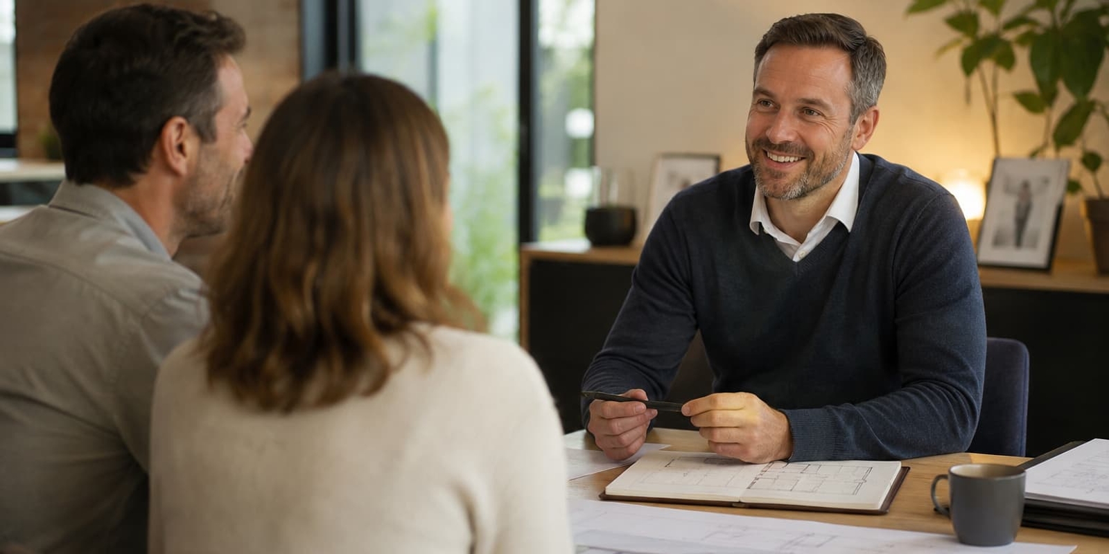 Rendez-vous entre un maître d'œuvre Ouest Construction et ses clients à Challans