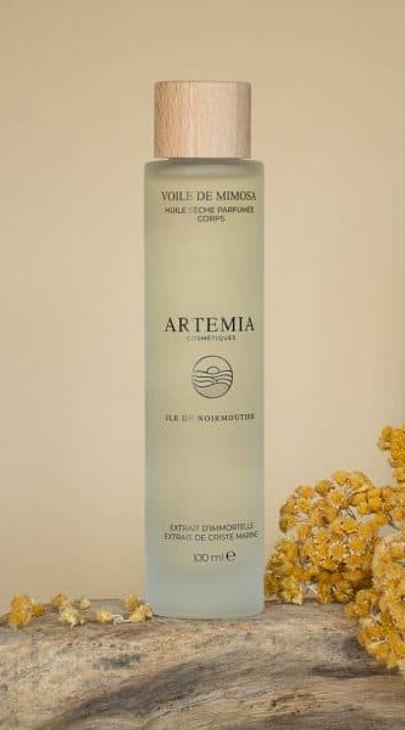 Huile sèche parfumée Voile de Mimosa Artemia Cosmétiques, avec des fleurs d'immortelle