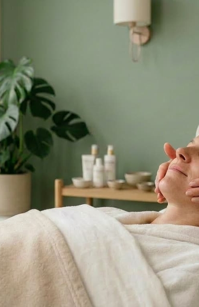 Femme profitant d'un soin du visage à l'institut Terre de Beauté à Venansault