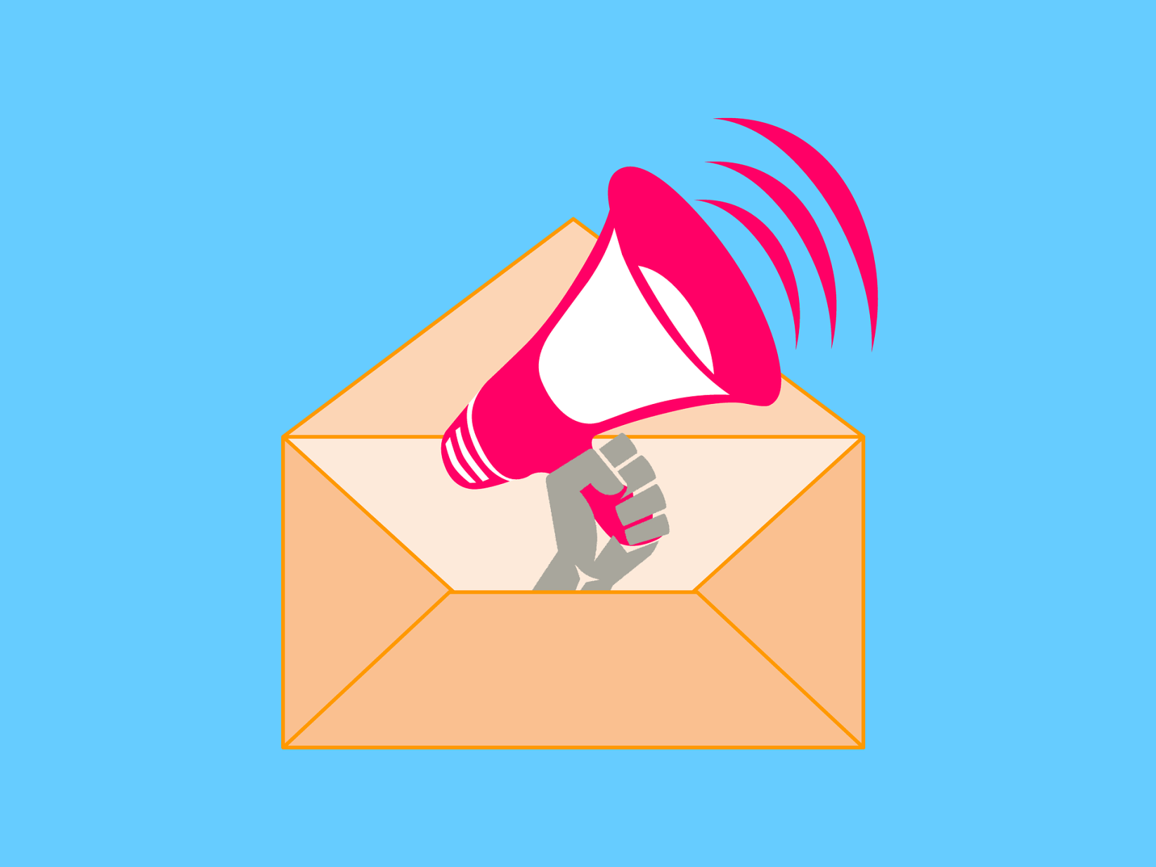 Illustration d'un mégaphone qui sort d'une enveloppe