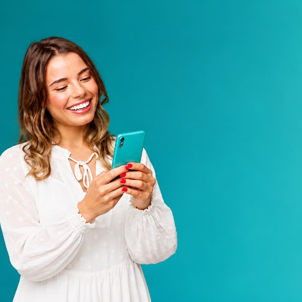 Jeune femme souriante sur son téléphone avec un forfait mobile