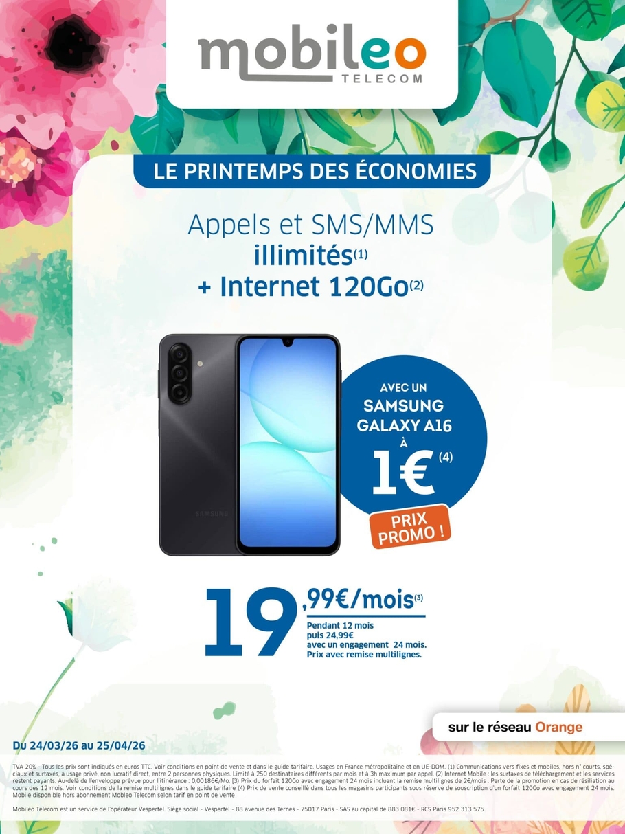 Offre Mobileo du moment : forfait avec un Samsung Galaxy à prix promo