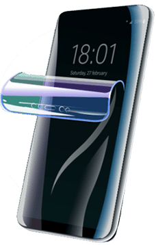 Film de protection hydrogel posé sur un smartphone