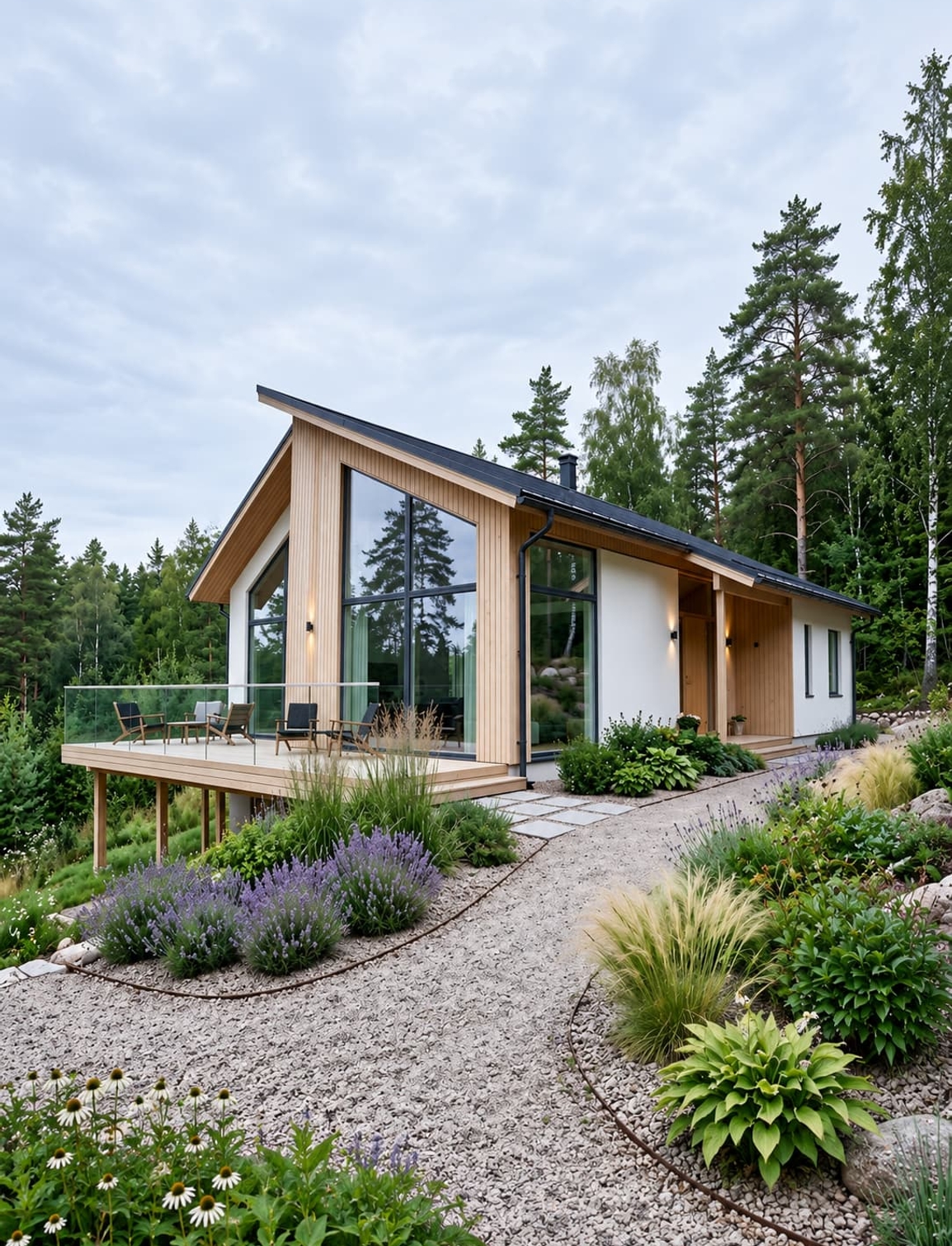 Maison en bois d'architecture scandinave avec terrasse