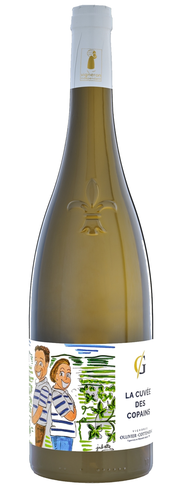 bouteille de vin blanc muscadet sevre et maine sur lie cuvee des copains