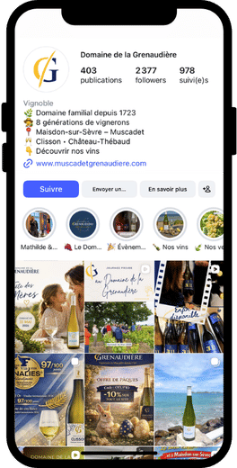 Page Instagram du Domaine de la Grenaudière sur un téléphone