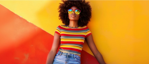 Femme avec des lunettes de soleil et des vêtements colorés